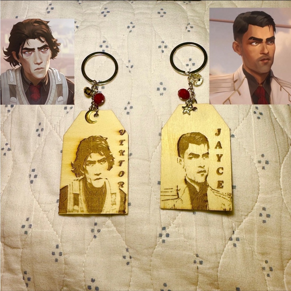 Arcane Inspired Viktor Jayce Laser Engraved Wood Keychain Purse Phone Bag Charm
